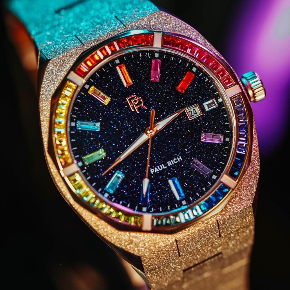 PAUL RICH LIMITED EDITION INFINITY RAINBOW FROSTED STAR DUST WATCH IN ROSE GOLD